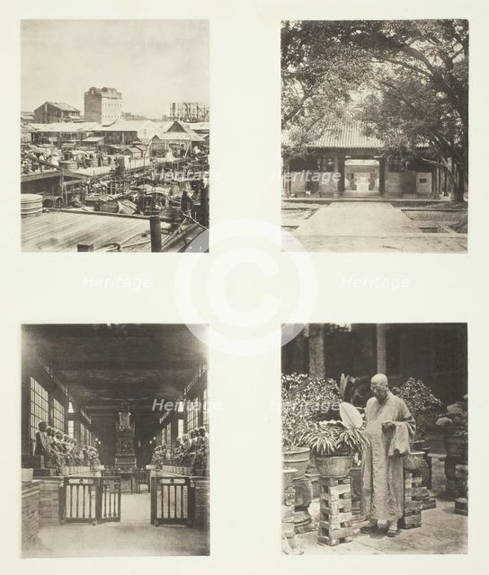 A Canton Pawn Shop; Honam Temple, Canton; Temple of Five Hundred Gods, Canton..., c. 1868. Creator: John Thomson.