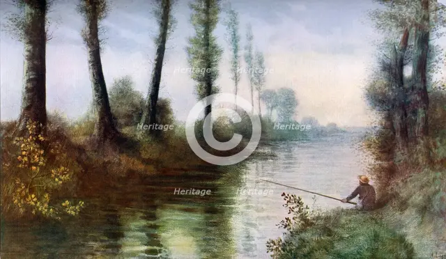 'A Canal with a Fisherman', c1857-1911, (1912).Artist: Alphonse Legros