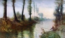 A Canal with a Fisherman c1857-1911, (1912).Artist: Alphonse Legros