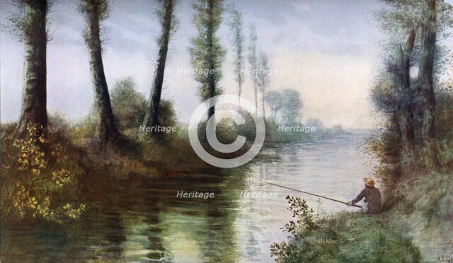 'A Canal with a Fisherman', c1857-1911, (1912).Artist: Alphonse Legros