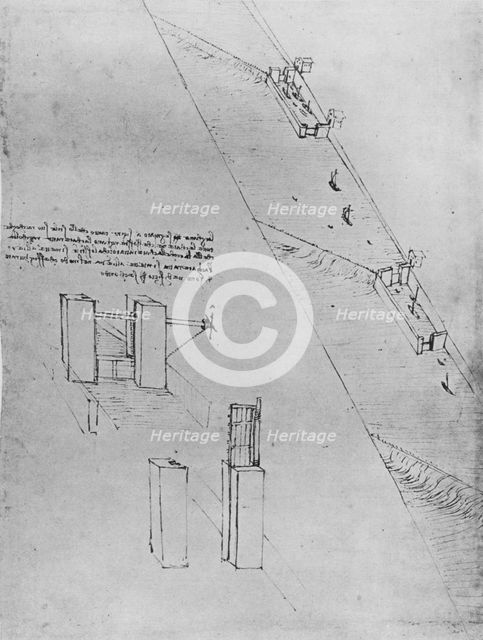 'A Canal with Locks and Weirs', c1480 (1945). Artist: Leonardo da Vinci.