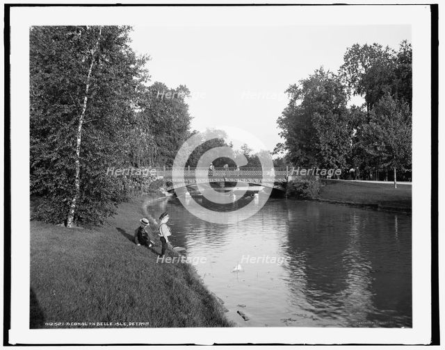 A Canal on Belle Isle, Detroit, between 1890 and 1901. Creator: Unknown.