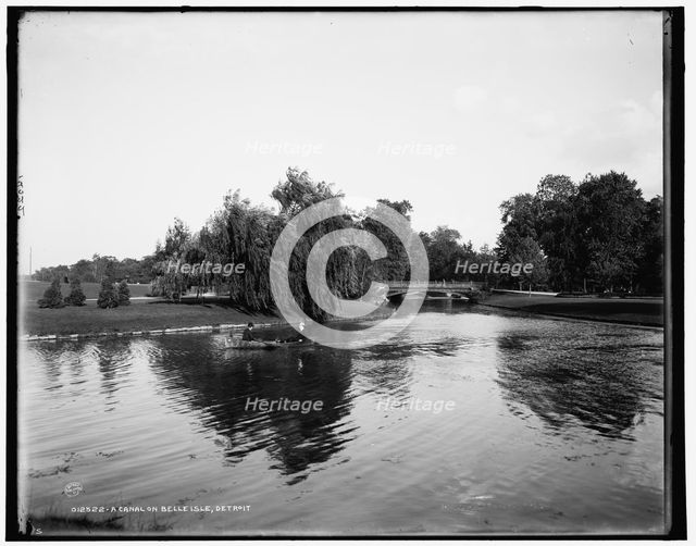 A Canal on Belle Isle, Detroit, between 1890 and 1901. Creator: Unknown.