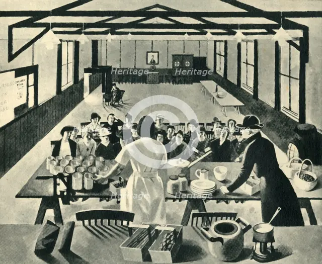'A Canning Demonstration at a Women's Institute Meeting', 1943. Creator: Unknown.