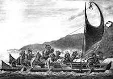 A Canoe of the Sandwich Islands late 18th century.Artist: Page