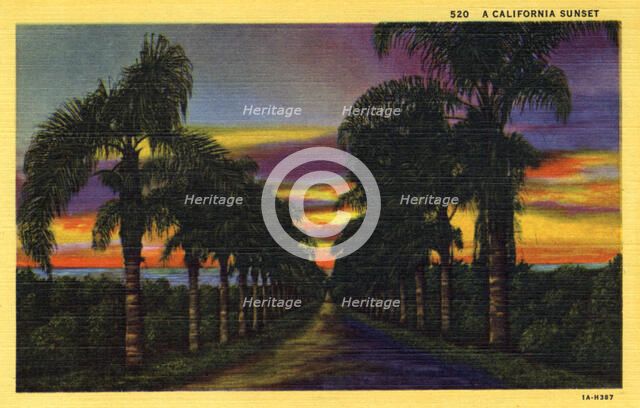 'A California Sunset', postcard, 1931. Artist: Unknown