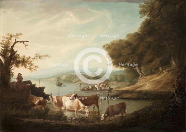 A Calm Watering Place--Extensive and Boundless Scene with Cattle, 1816. Creator: Alvan Fisher (American, 1792-1863).
