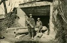 ....a captured 8-inch naval gun in its concrete emplacement First World War, c1917, (c1920). Creator: Unknown