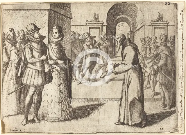 A Capucin bringing the thanks of the King of Bavaria [recto], 1612. Creator: Jacques Callot.
