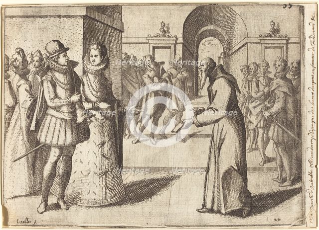 A Capucin bringing the thanks of the King of Bavaria [recto], 1612. Creator: Jacques Callot.
