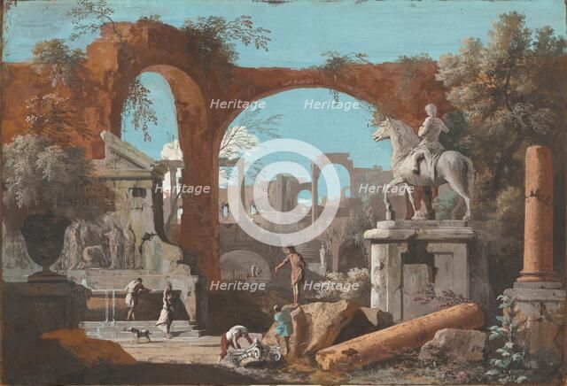 A Capriccio of Roman Ruins, 1727/1729. Creator: Marco Ricci.