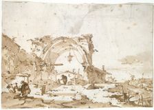 A Capriccio with a Ruined Gothic Arch, 1770/89. Creator: Francesco Guardi