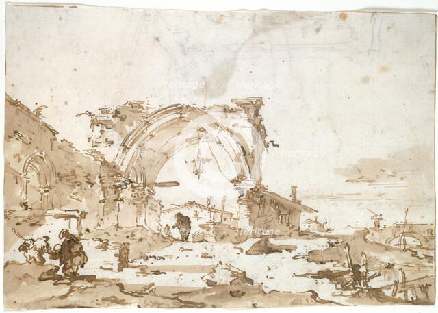 A Capriccio with a Ruined Gothic Arch, 1770/89. Creator: Francesco Guardi.