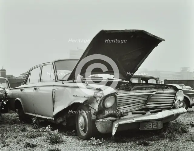 A car which has been 'dumped' and abandoned by its owner, 1970. Creator: Unknown.