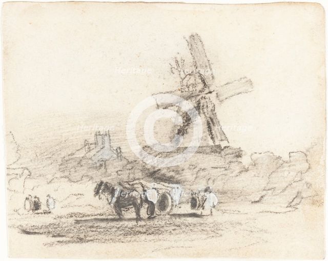 A Cart with Two Horses near a Windmill. Creator: David Cox the elder.
