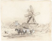 A Cart with Two Horses near a Windmill. Creator: David Cox the elder