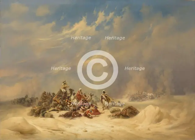 A Caravan overtaken by a Storm in the Desert, 1855. Creator: Niels Simonsen.