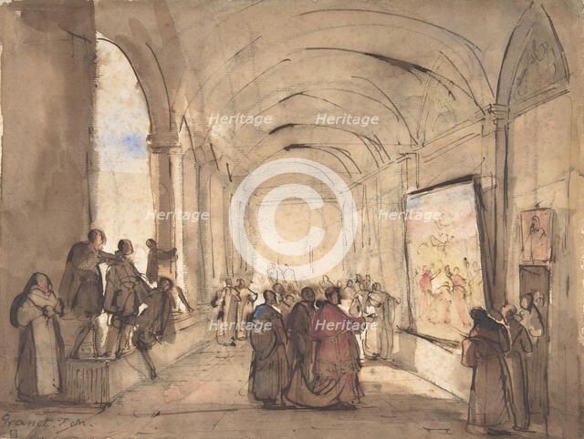 A Cardinal Examining a Painting in a Cloister, first half 19th century. Creator: Francois-Marius Granet.