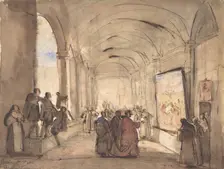 A Cardinal Examining a Painting in a Cloister, first half 19th century. Creator: Francois-Marius Granet