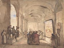 A Cardinal Examining a Painting in a Cloister, first half 19th century. Creator: Francois-Marius Granet