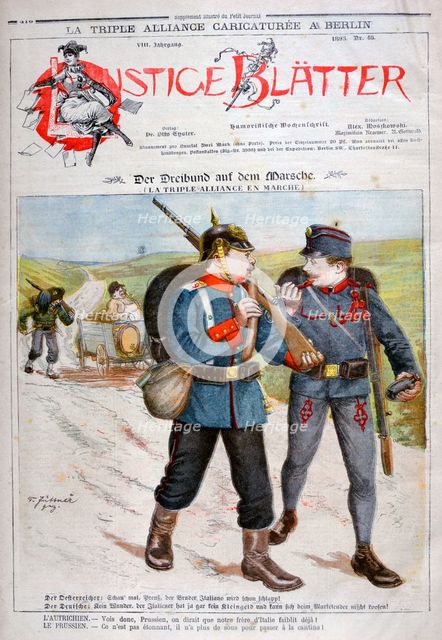 A caricature of the Triple Alliance in 'Lustige Blatter' magazine, 1893. Artist: Henri Meyer