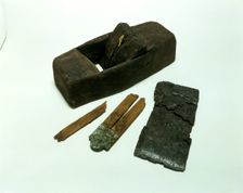 A carpenter's rule, plane and blade, 18th century. Creator: Unknown