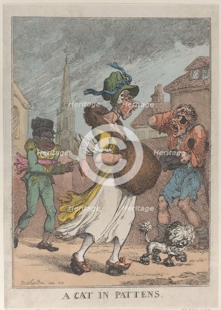 A Cat in Pattens, 1812., 1812. Creator: Thomas Rowlandson.