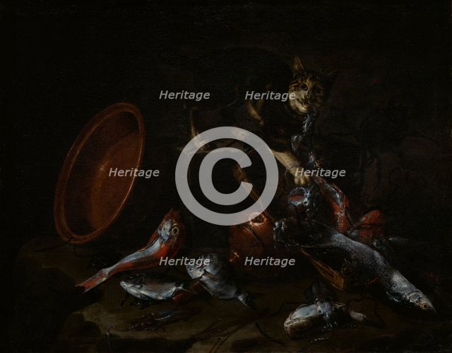A Cat Stealing Fish, late 1660s. Creator: Giuseppe Recco.