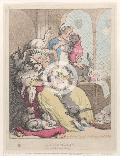 A Catamaran, or an Old Maid's Nursery, March 1, 1803., March 1, 1803. Creator: Thomas Rowlandson.