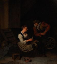 A Cavalier and a Woman at the Spinning Wheel, 1662. Creator: Bega, Cornelis Pietersz. (1631/2-1664)