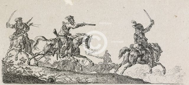 A cavalry fight, c. 1814. Creator: Christian David Gebauer.