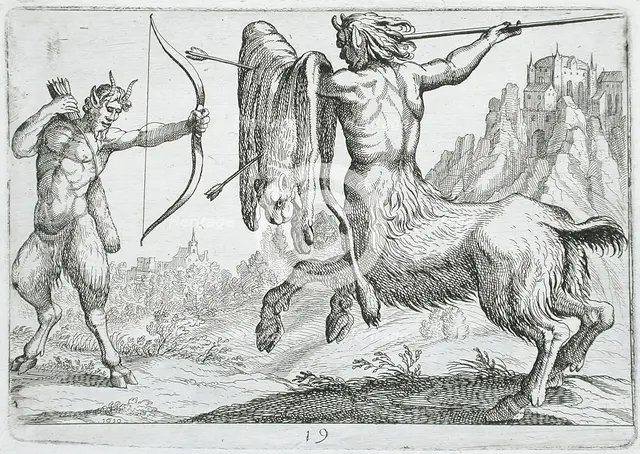 A Centaur Attacking a Satyr, 1610. Creator: Hendrick Hondius I.