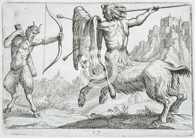 A Centaur Attacking a Satyr, 1610. Creator: Hendrick Hondius I.