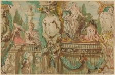 A Ceiling Design with Allegorical Figures. Creator: Johann Evangelist Holzer