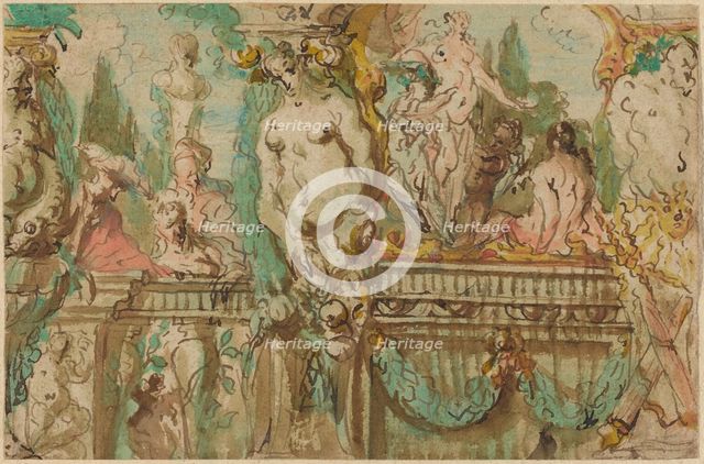 A Ceiling Design with Allegorical Figures. Creator: Johann Evangelist Holzer.