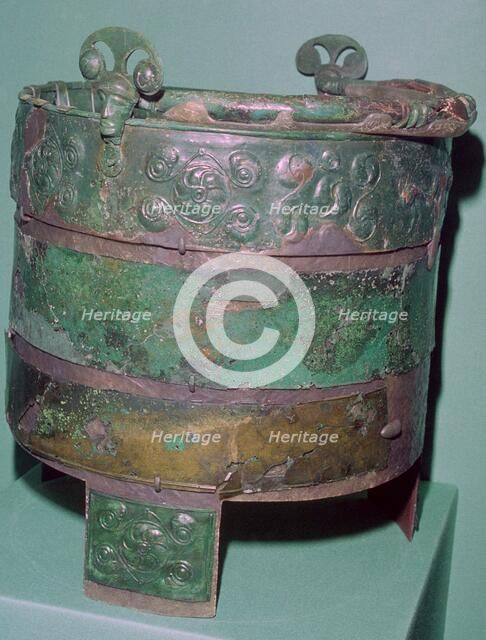 A Celtic bronze bucket.