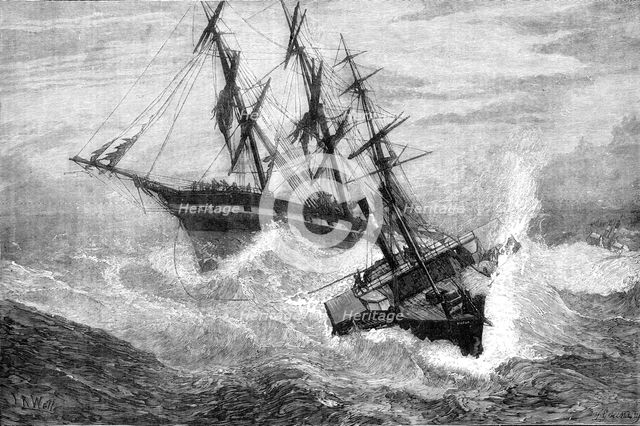 A Channel tug trying to get a rope on board a distressed vessel in a storm, 1881. Creator: John Greenaway.