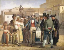A Charlatan Selling Blacking in the Piazza Barberini in Rome, 1840-1849. Creator: Wilhelm Marstrand