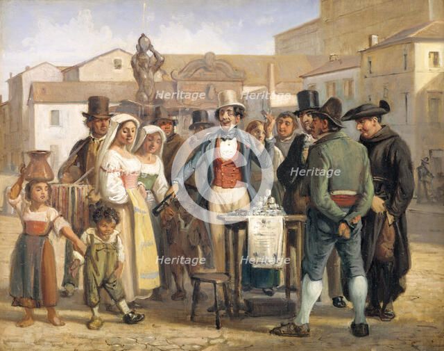 A Charlatan Selling Blacking in the Piazza Barberini in Rome, 1840-1849. Creator: Wilhelm Marstrand.
