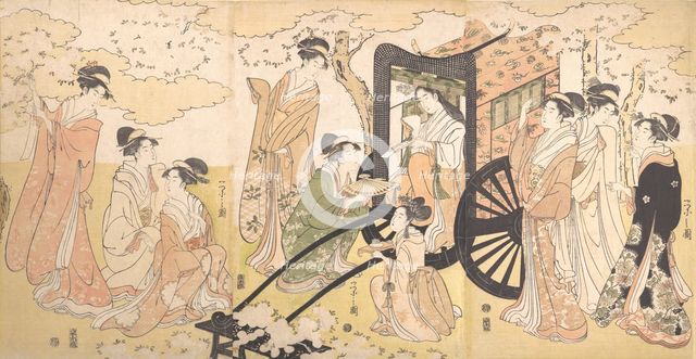 A Cherry-Viewing Excursion by a Noble Lady and Attendants, ca. 1797. Creator: Hosoda Eishi.