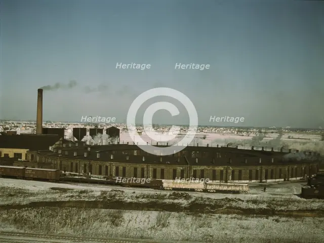 A Chicago and North Western railroad roundhouse, Chicago, Ill., 1942. Creator: Jack Delano.