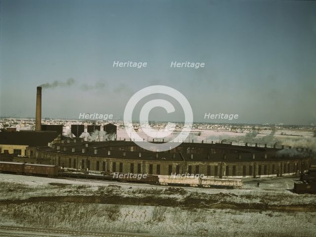 A Chicago and North Western railroad roundhouse, Chicago, Ill., 1942. Creator: Jack Delano.