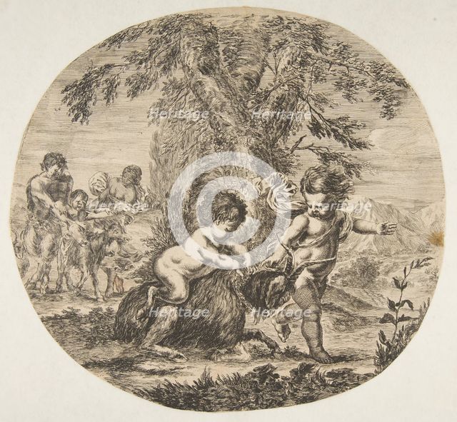 A child and a satyr child playing with a goat, ca. 1657. Creator: Stefano della Bella.