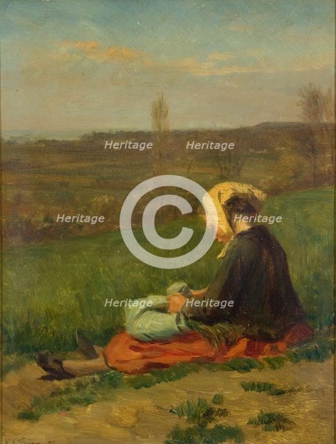 'A child in a field', 1871. Creator: Pierre Edouard Frere.