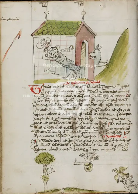 A Child in a House and a Woman with a Child: An Eagle with a Snail ..., third quarter of 15th cent. Creator: Unknown.
