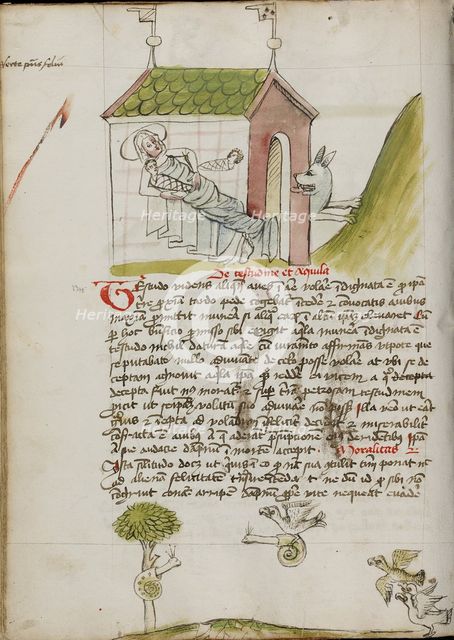 A Child in a House and a Woman with a Child: An Eagle with a Snail ..., third quarter of 15th cent. Creator: Unknown.