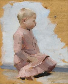 A child in a red dress, rehearsal for Saturday evening in Hamari, 1885. Creator: Albert Edelfelt