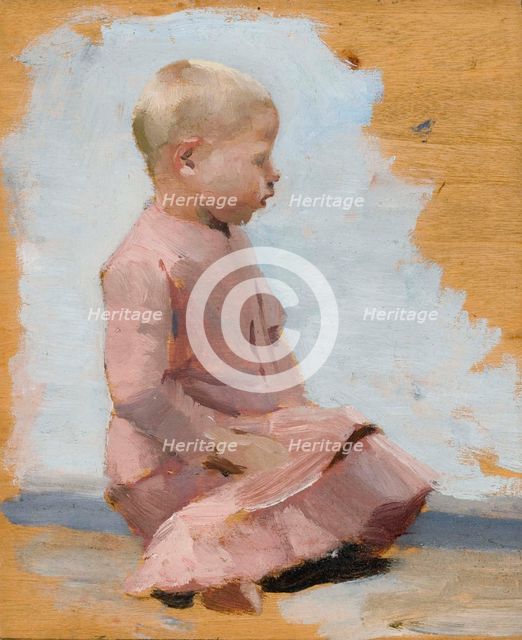 A child in a red dress, rehearsal for Saturday evening in Hamari, 1885. Creator: Albert Edelfelt.