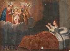 A child in bed praying to the Holy Family. Creator: Unknown