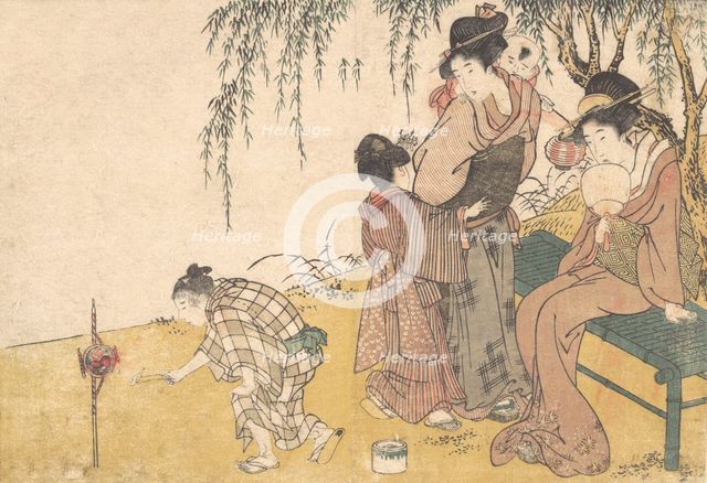 A Child Lighting Fireworks, from the illustrated book Flowers of the Four Seasons, 1801. Creator: Kitagawa Utamaro.